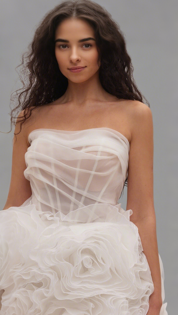 AIIZIE GEORGIA APPLIQUÉD ORGANZA WHITE MINI DRESS - product image