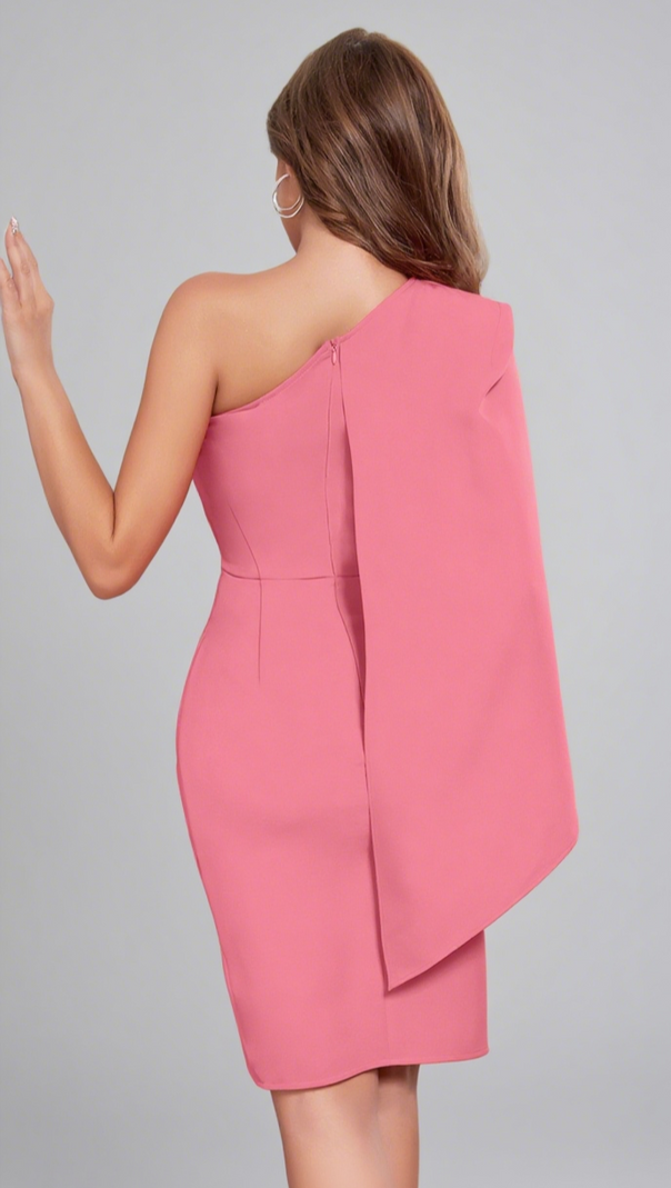 AIIZIE ONE - SHOULDER ASYMMETRIC RUFFLED MINI DRESS IN PINK - product image