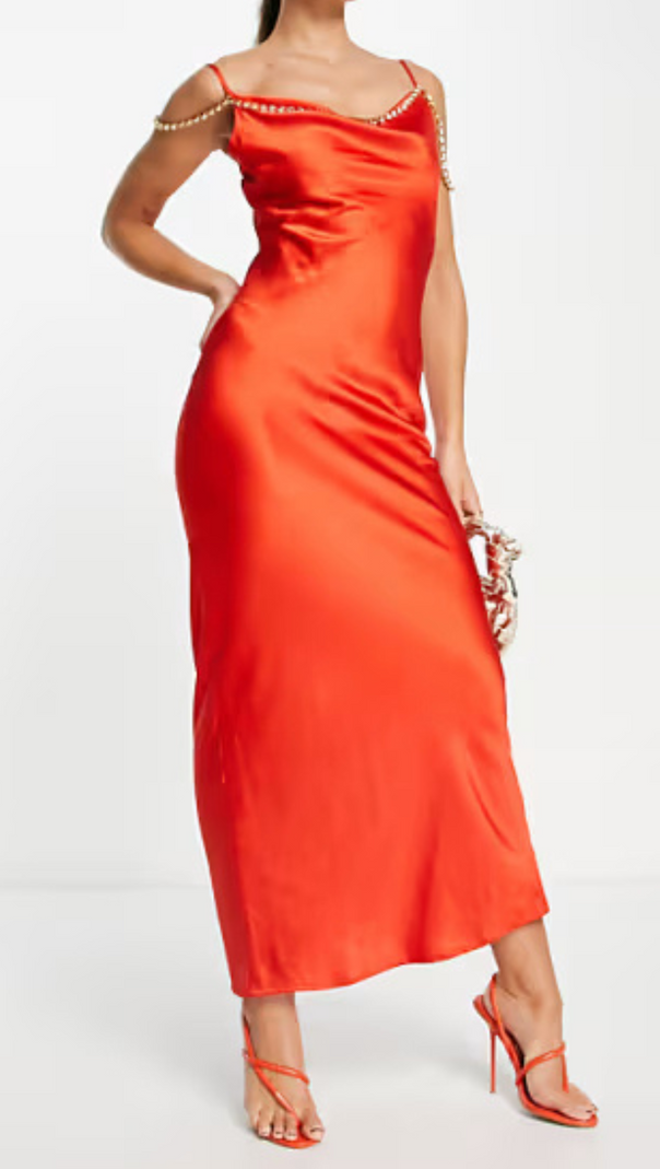 AIIZIE EMBELLISHED SATIN CAMI MAXI DRESS IN BURNT ORANGE - product image