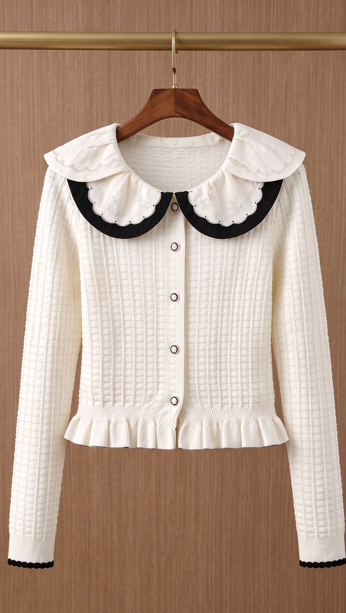 Off-White Textured Knit Fitted Peplum Cardigan