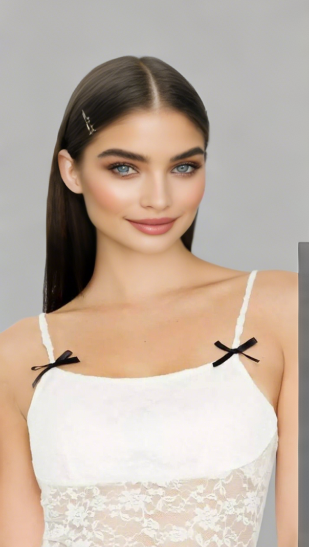 AIIZIE SHEER LACE BOW MINI DRESS IN WHITE - product image