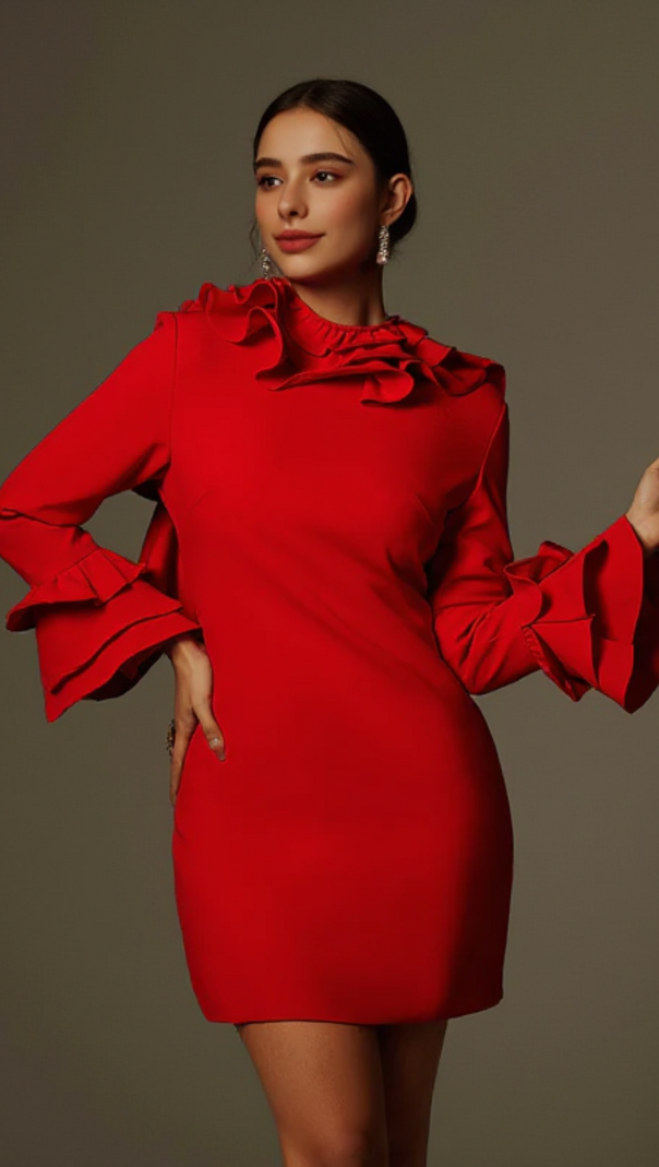 AIIZIE ALESSANDRO RUFFLE BACKLESS MINI DRESS IN RED - product image