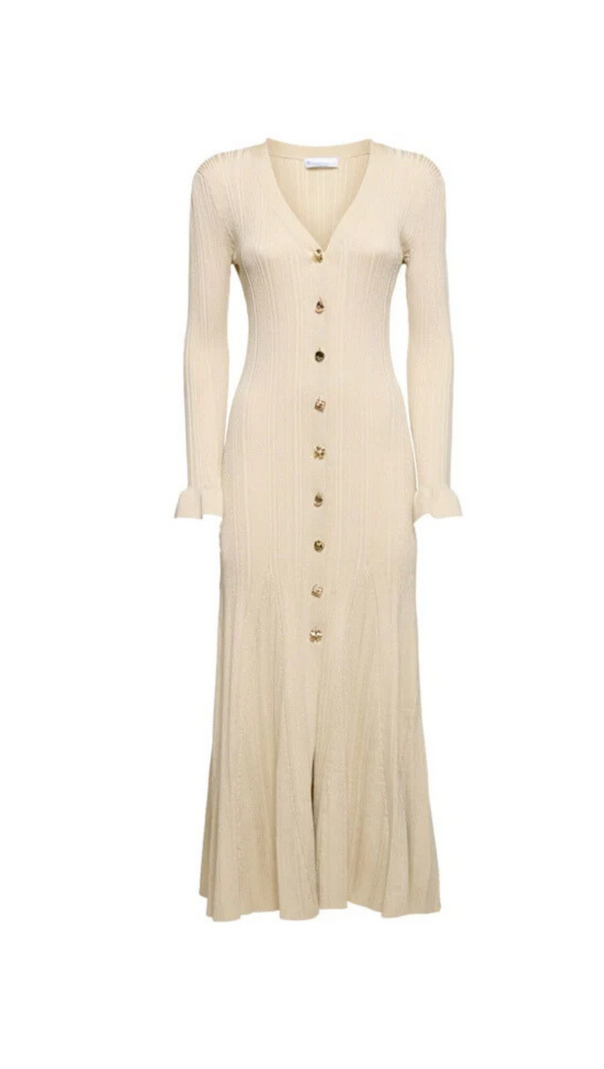AIIZIE RIBBED VISCOSE LAMÉ MIDI DRESS IN BEIGE - product image