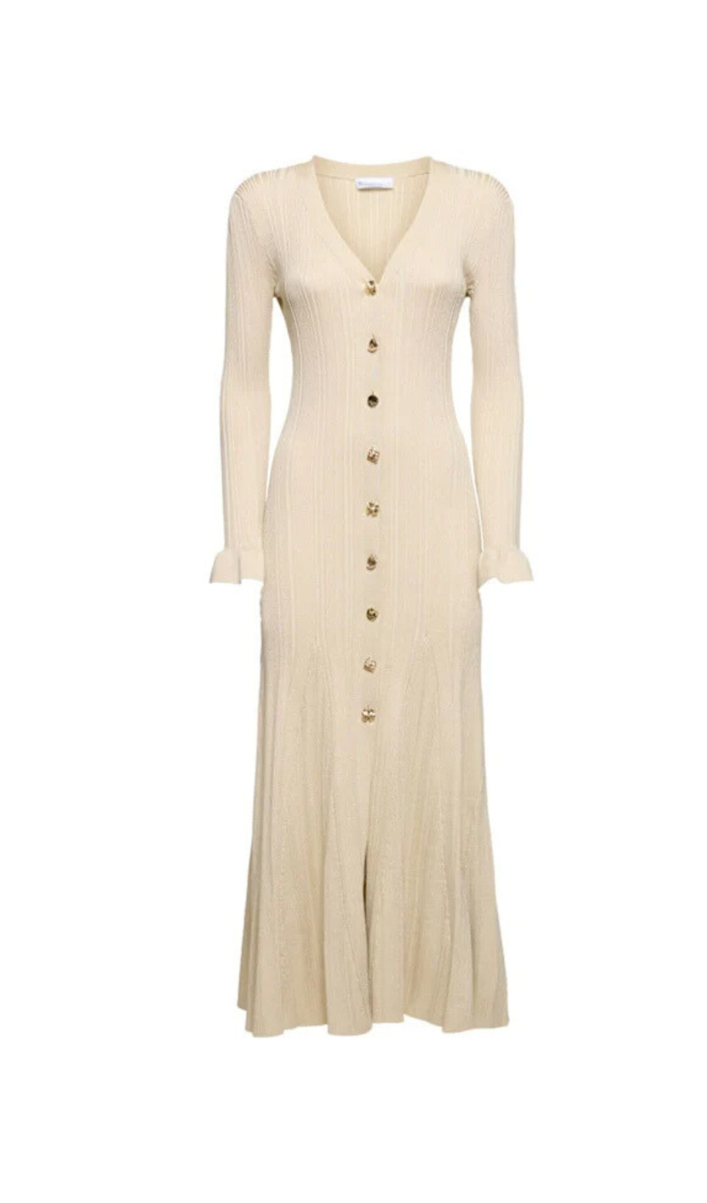 RIBBED VISCOSE LAMÉ MIDI DRESS IN BEIGE
