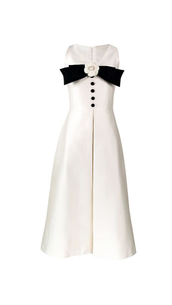 AIIZIE FLOWER EMBELLISHED BOW MIDI DRESS IN WHITE - product image