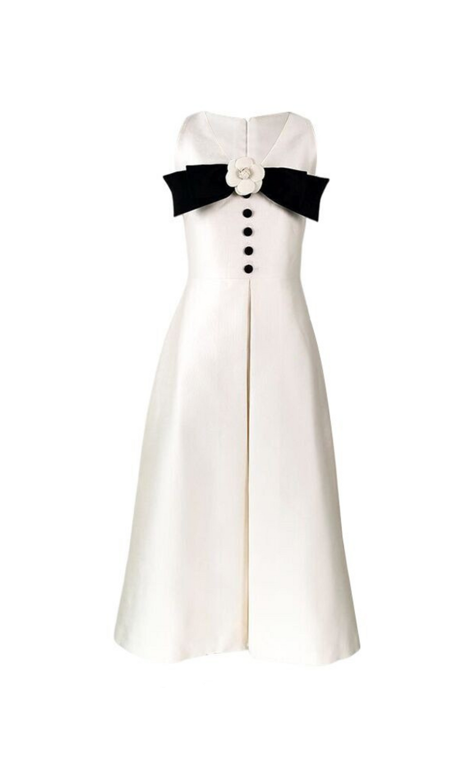 abito midi bianco con fiocco decorato con fiori