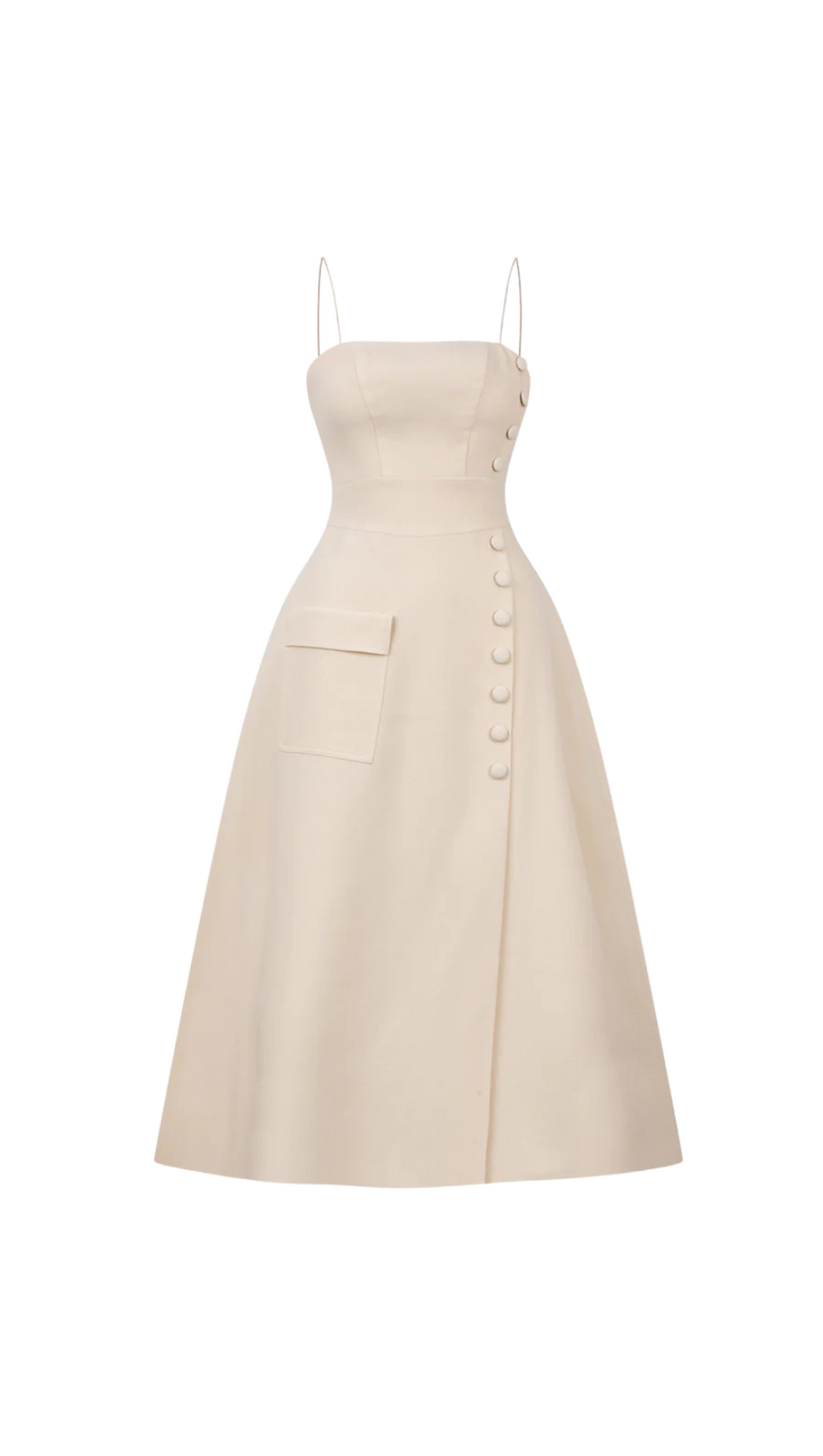 ELIO BUTTON-EMBELLISHED MIDI DRESS IN CREAM