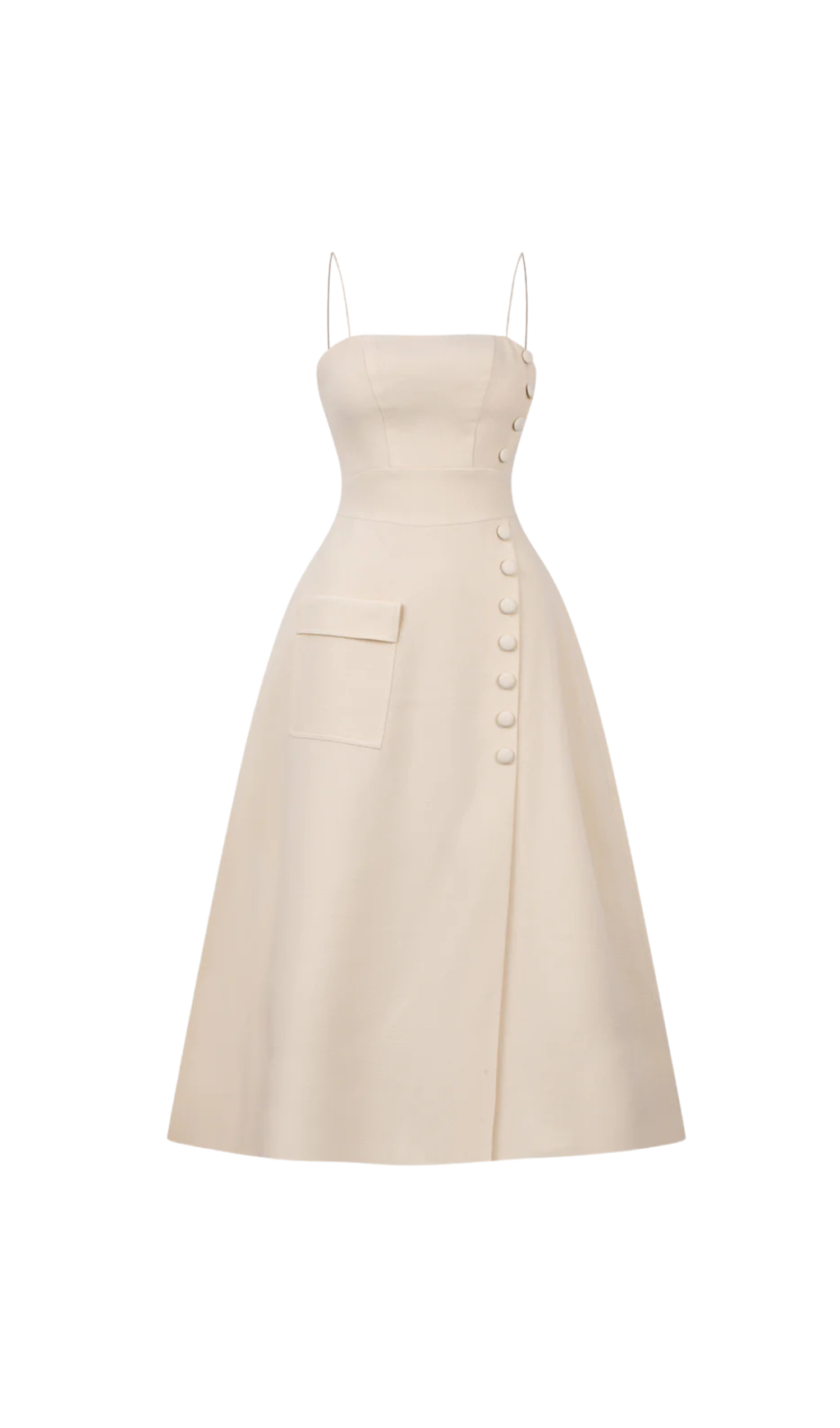 ELIO BUTTON-EMBELLISHED MIDI DRESS IN CREAM