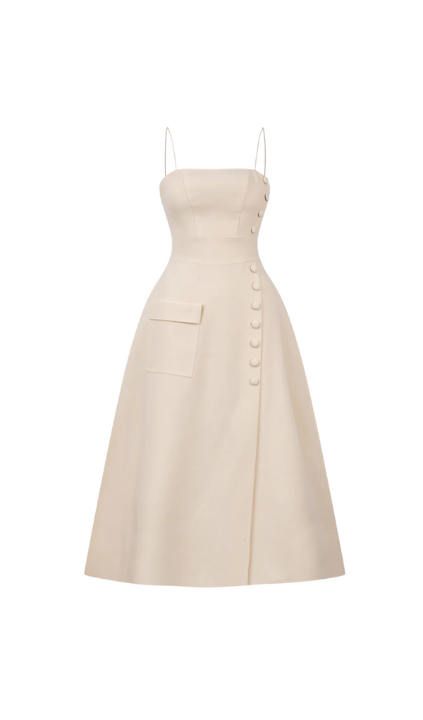 Elio button-embellished Midi Dress in cream