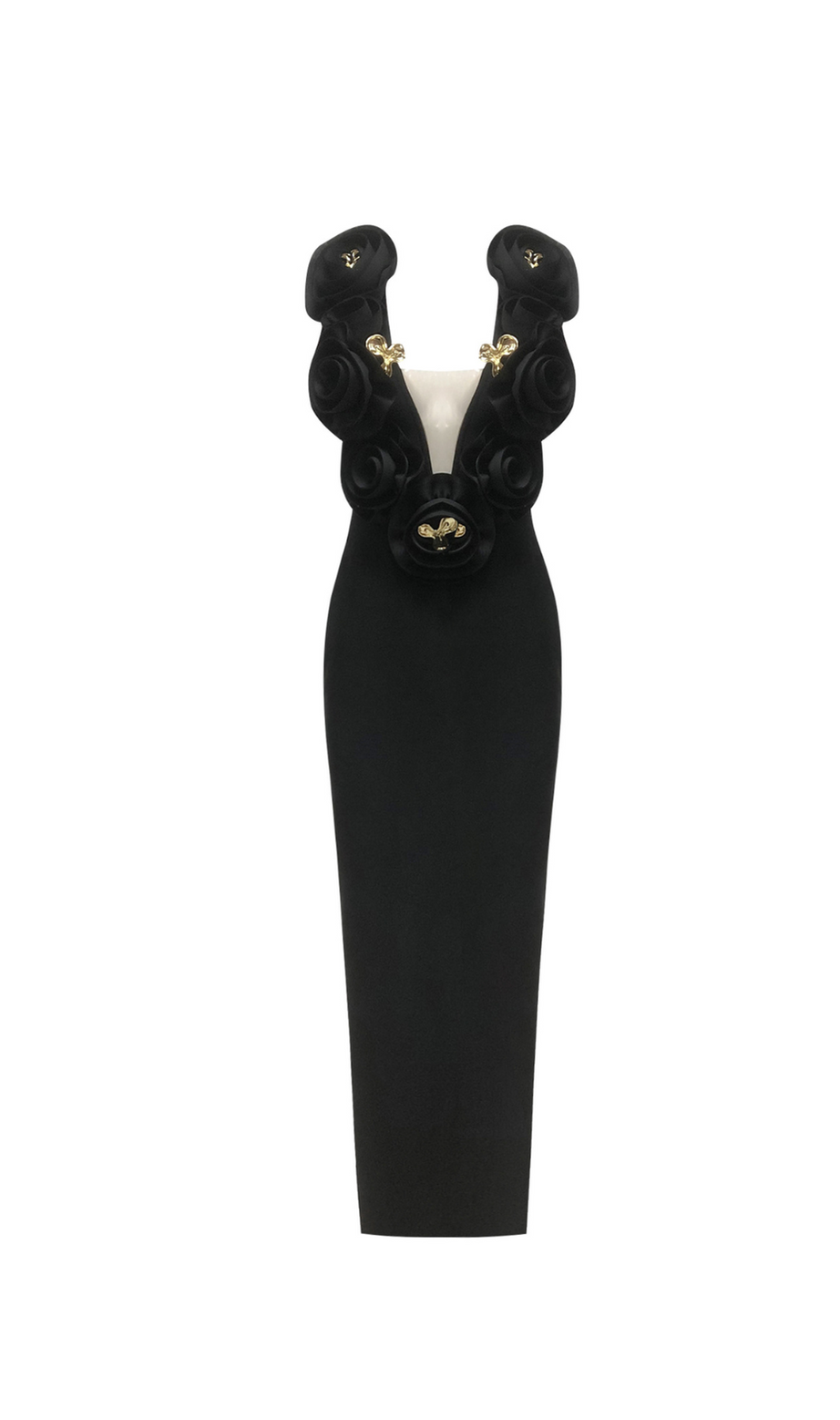 Maxikleid mit Rüschenoberteil und goldenen Akzenten