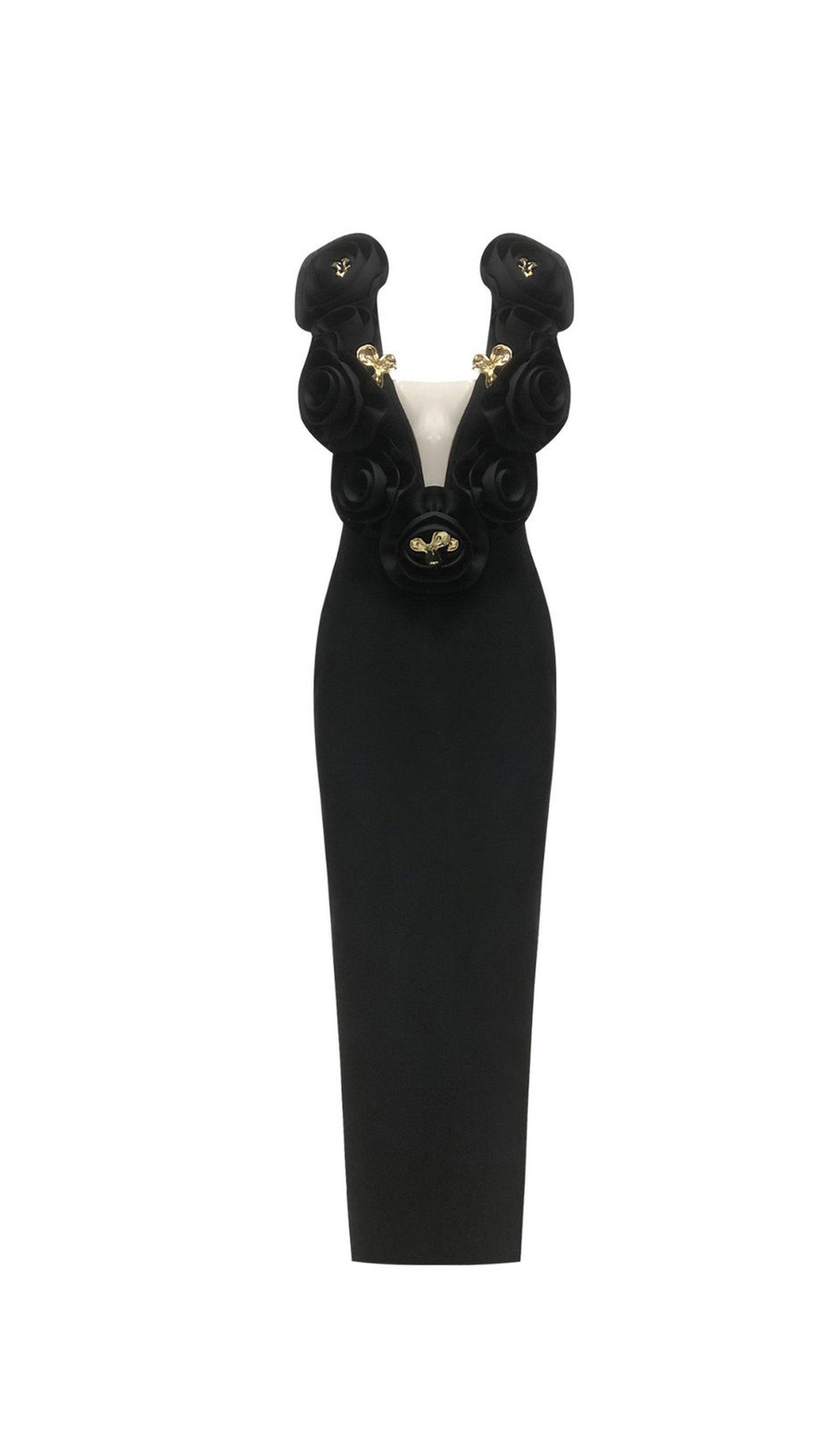 RUFFLED TOP WITH GOLD ACCENTS MAXI DRESS