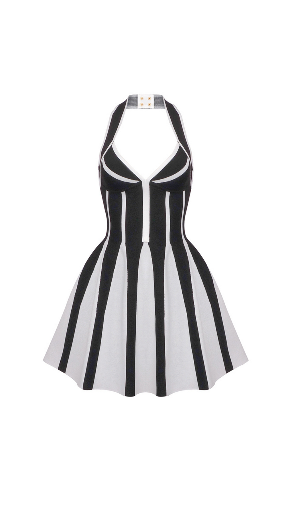 KRIADEN FLARED HALTER KNIT MINI DRESS