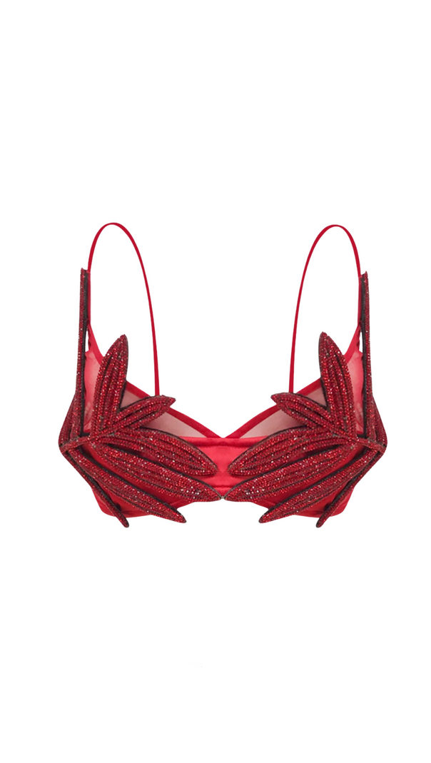 AIIZIE VIEBY LEAF CRYSTAL BRALETTE IN RED - product image