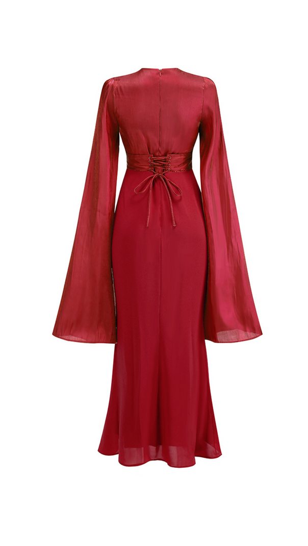 AIIZIE MARCIA TRUMPET SLIT SLEEVE BODYCON MAXI DRESS IN RED - product image