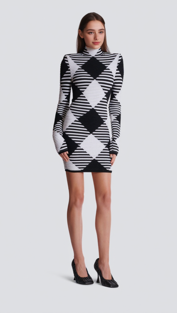 AIIZIE MINI DRESS IN ROLLED GINGHAM KNIT - product image