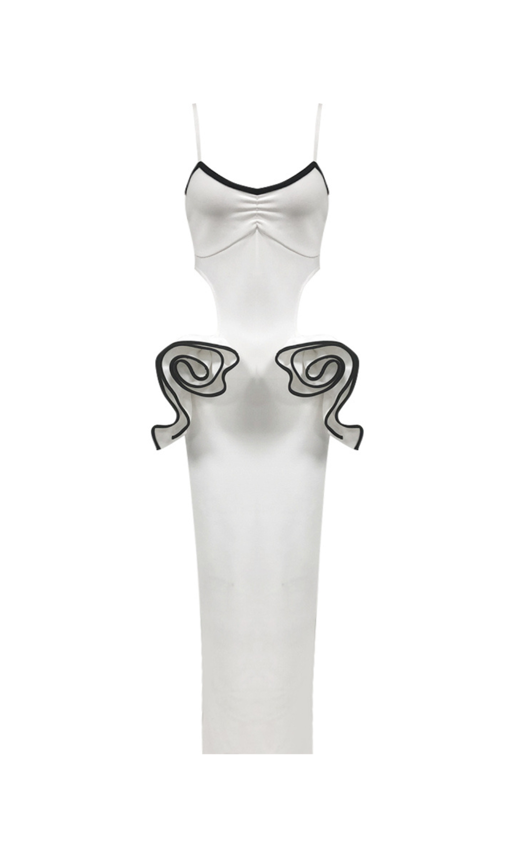 LILLIAN WAIST FLOWER RUFFLE EMBELLISHED CUT OUT MAXI DRESS