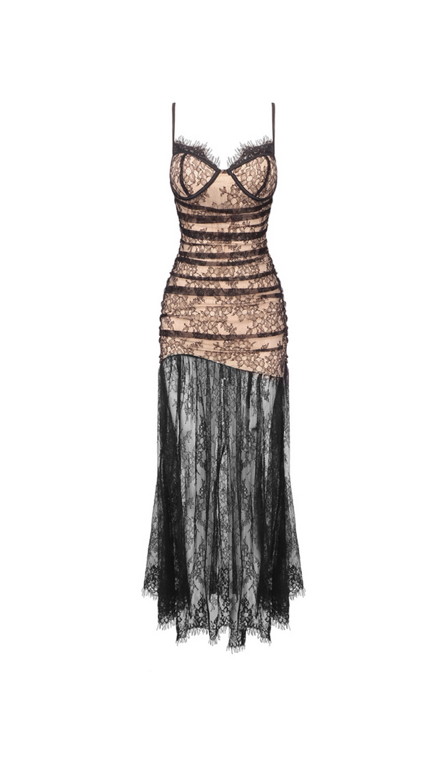 AIIZIE FLORAL PRINT LACE MAXI DRESS IN BLACK - product image