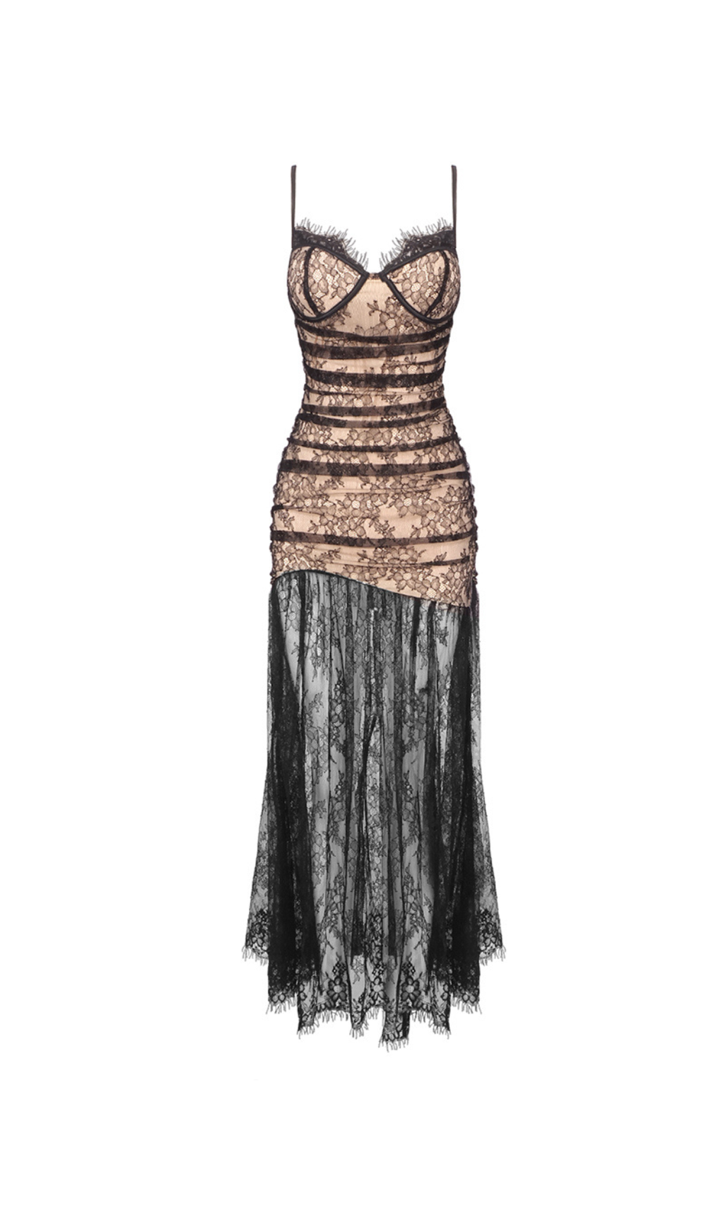 FLORAL PRINT LACE MAXI DRESS IN BLACK