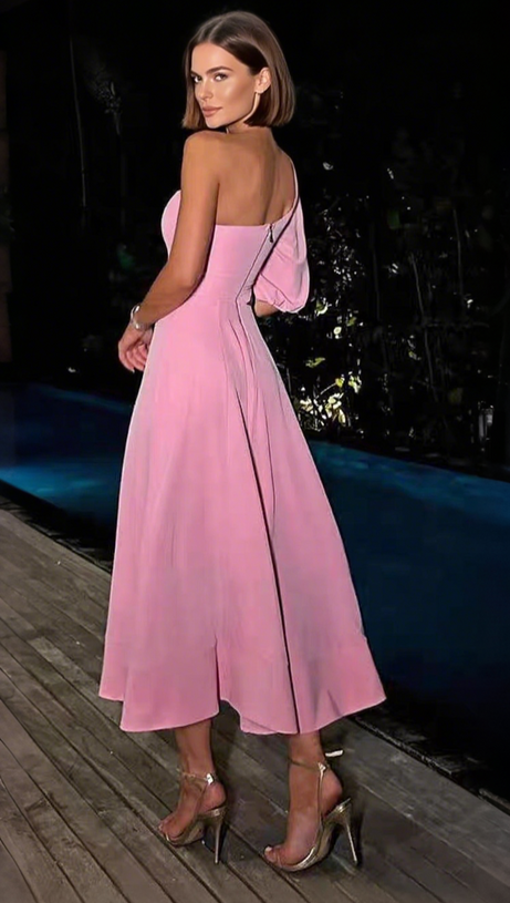 BIG FLOWER OFF-SHOULDER MAXI DRESS IN PINK