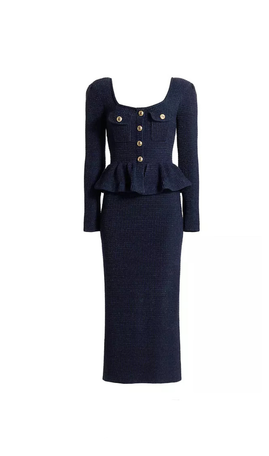 Strick-Maxikleid mit Schößchen in Dunkelblau
