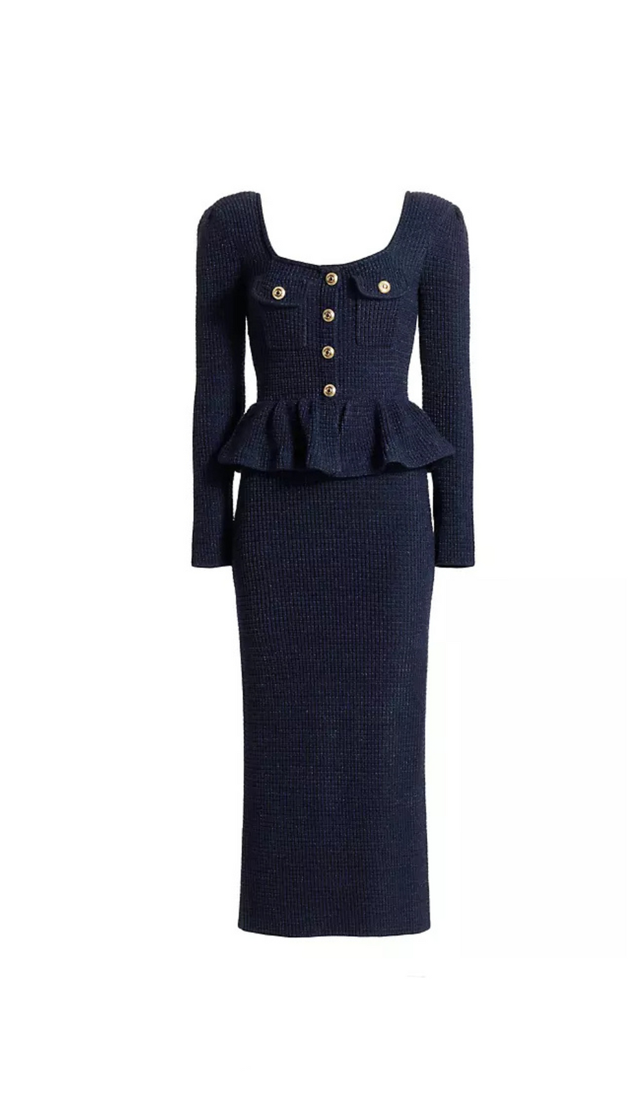 Strick-Maxikleid mit Schößchen in Dunkelblau