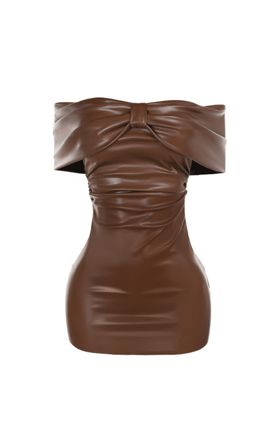 Trägerloses Minikleid aus Leder mit Schleife