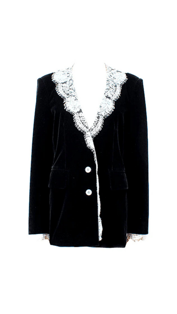 AIIZIE LACE-NECK VELVET BLAZER IN BLACK - product image