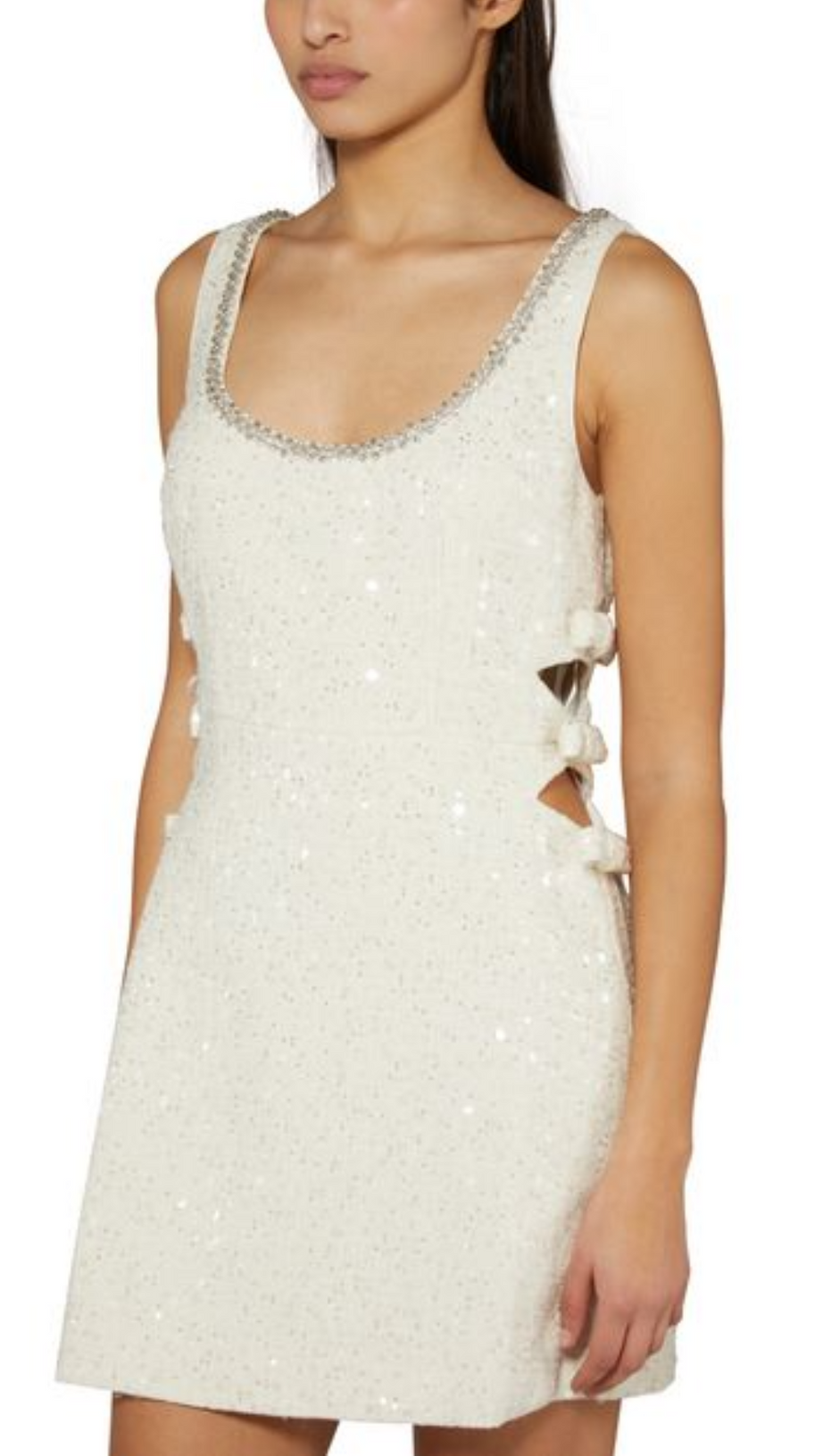 GOLD BOUCLE CUT OUT MINI DRESS