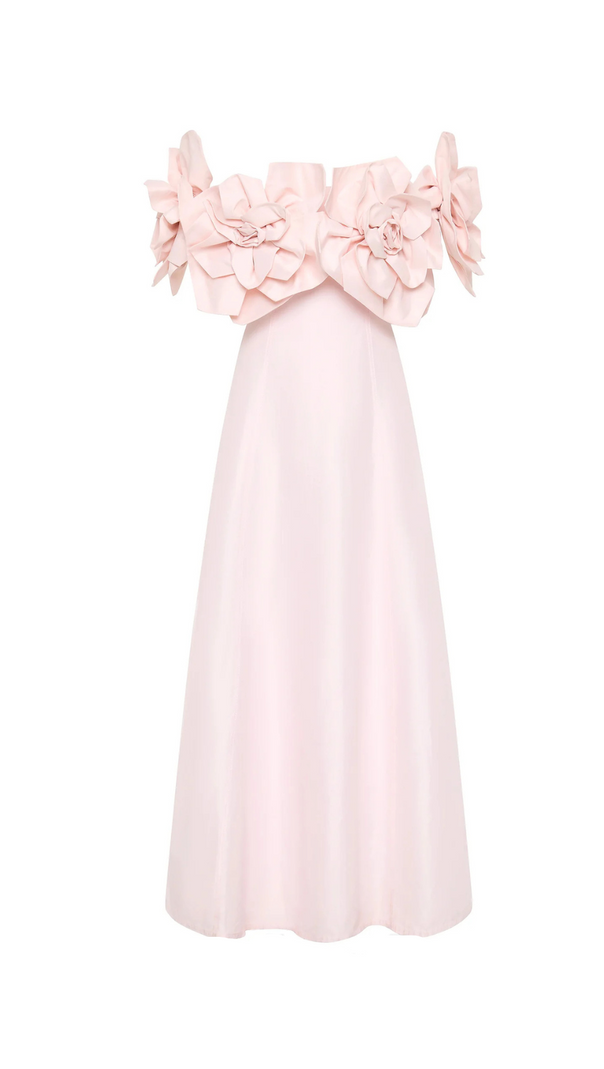 AIIZIE ETTA FLOWER STRAPLESS MIDI DRESS IN PINK - product image