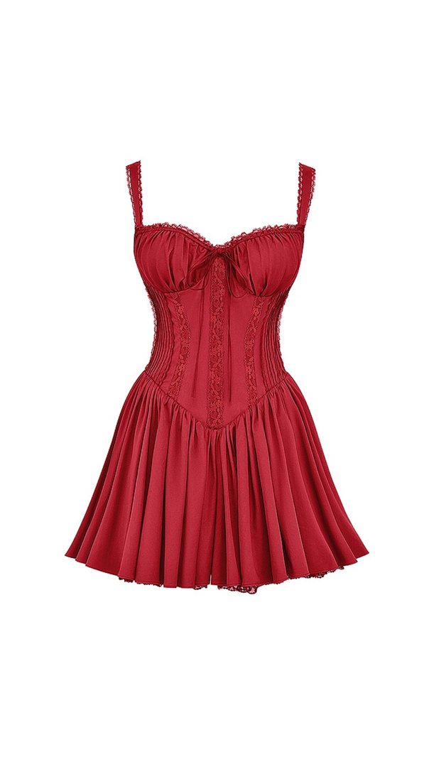 AIIZIE CORSET STRAP MINI DRESS IN RED - product image