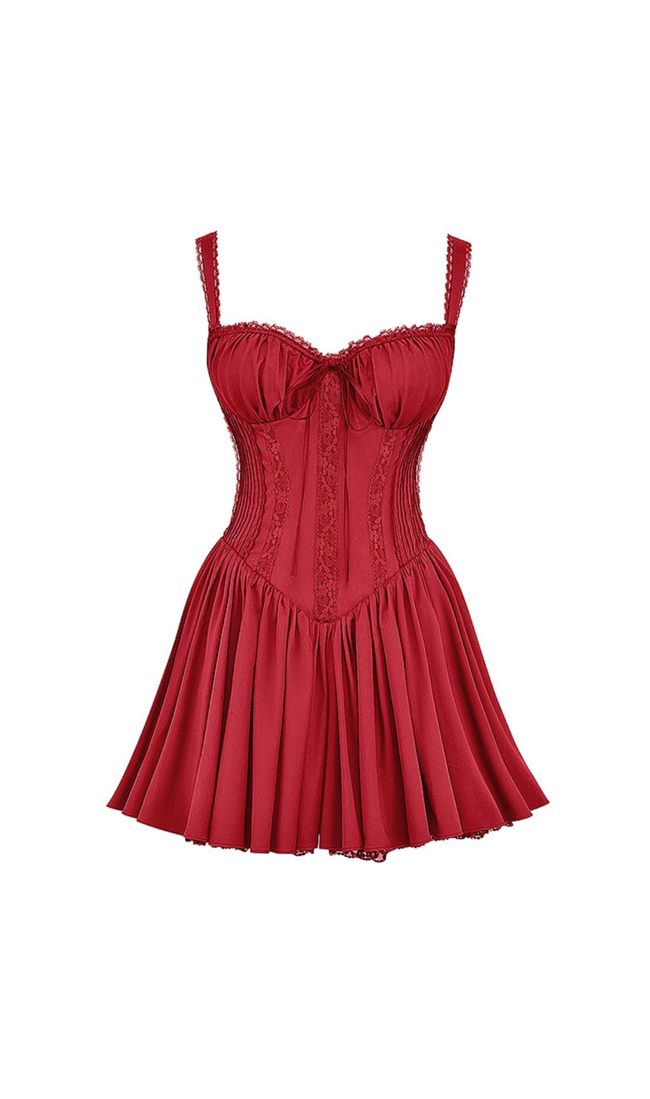 mini abito rosso con spalline a corsetto