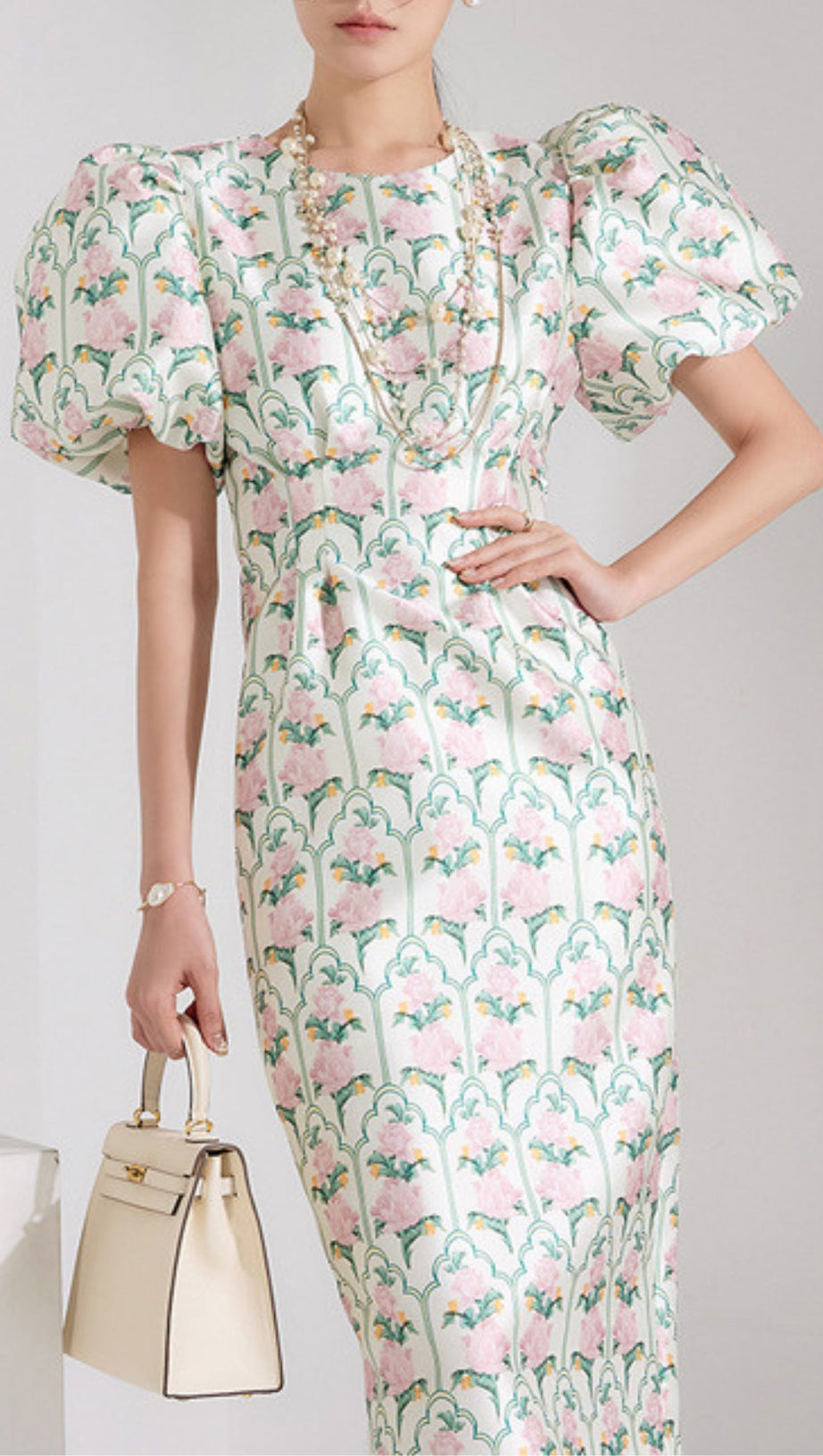 ABITO MIDI CON MANICHE A SBUFFO E STAMPA FLOREALE