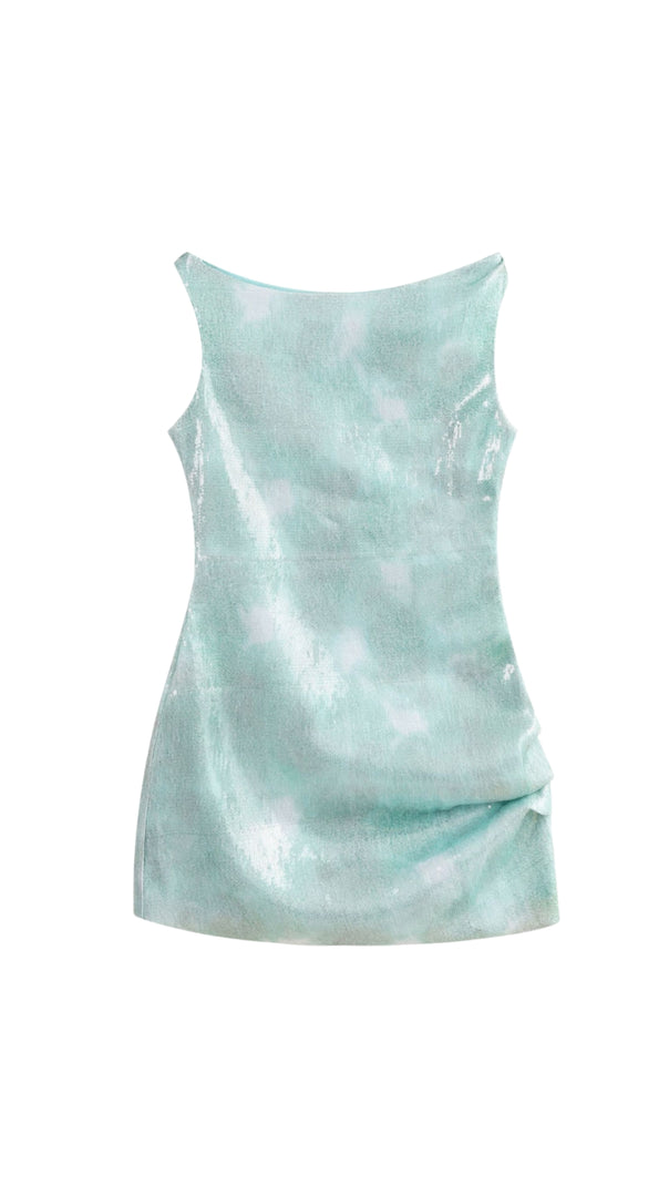 AIIZIE CHARLOTTE ASYMMETRICAL SEQUIN MINI DRESS IN GREEN - product image