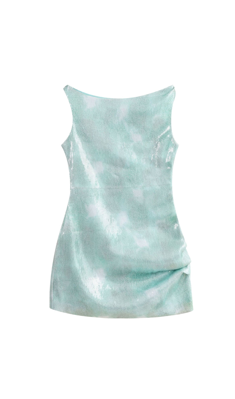 charlotte Asymmetrical Sequin Mini Dress in green