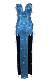 Strapless Rhinestone Print Dress
