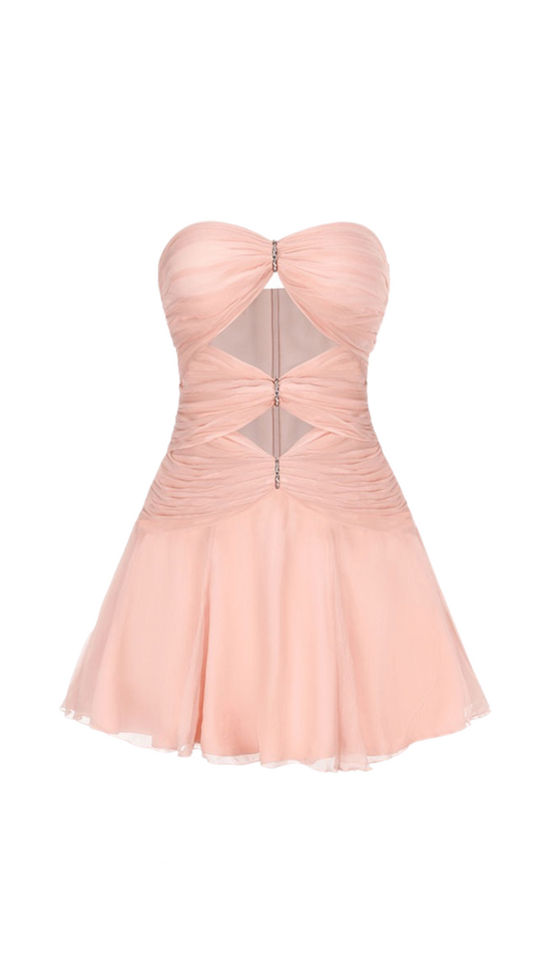 AIIZIE CUT-OUT PLEATED OFF-SHOULDER MINI DRESS IN PINK - product image