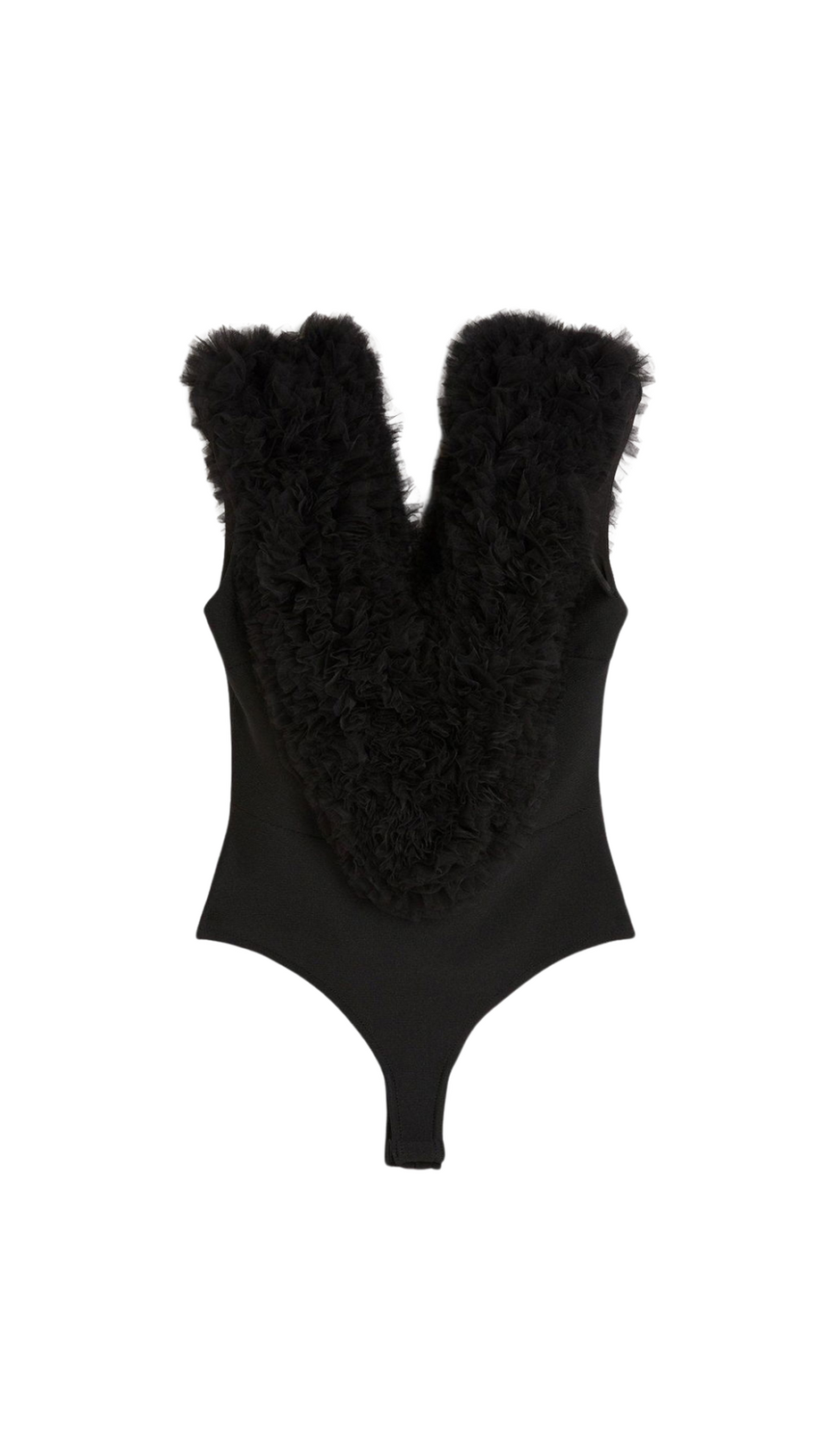 MIRANDA BLACK BANDAGE FIGURE FORM KNIT FLOWER DETAIL BODYSUIT