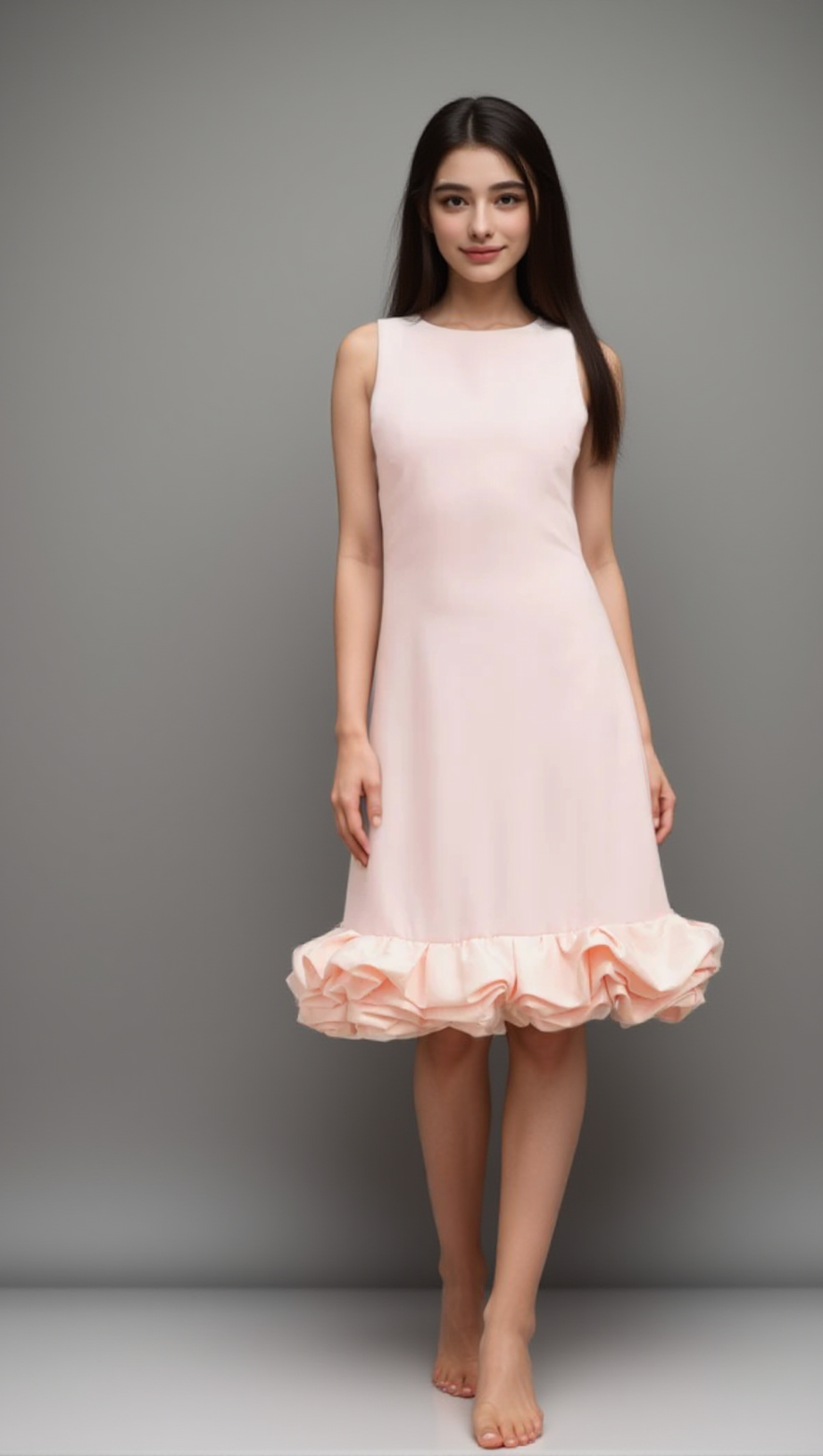 CHARLÈNE PINK RUFFLED SLEEVELESS MIDI DRESS