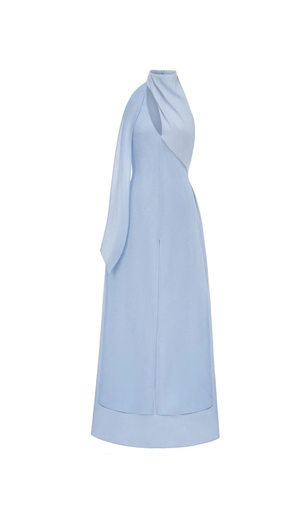 YEN LAYERED HIGH NECK FLOSS SILK MAXI DRESS IN BLUE