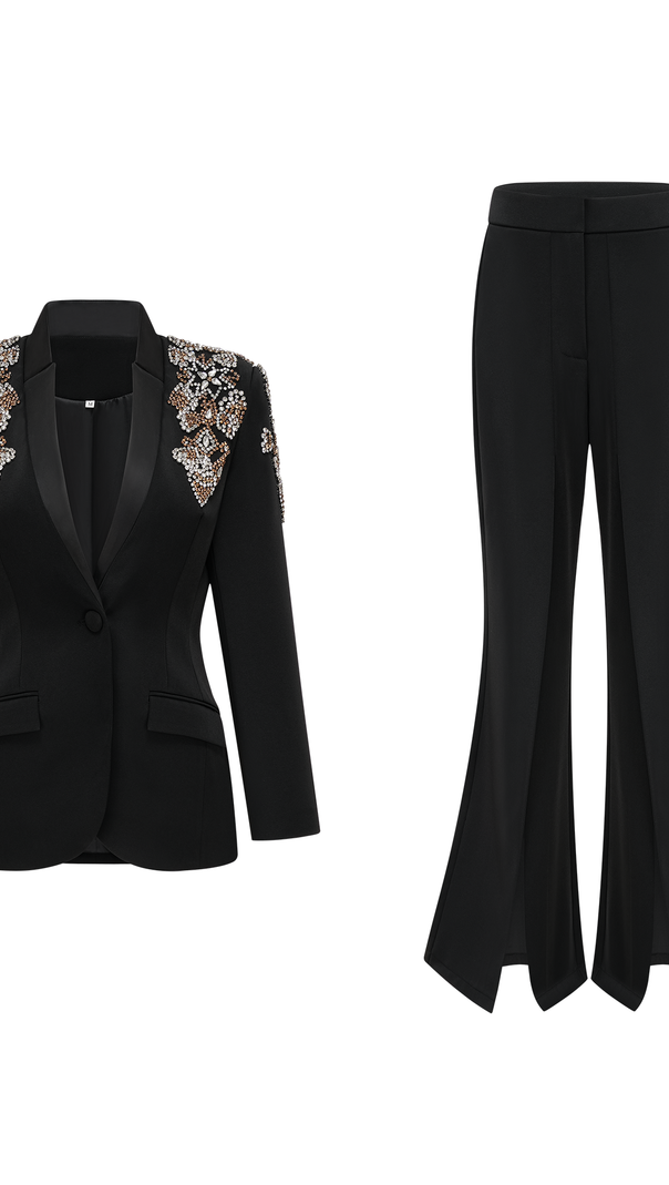 AIIZIE DELPHINE BLACK EMBELLISHED JACKET & TROUSERS MATCHING SET - product image