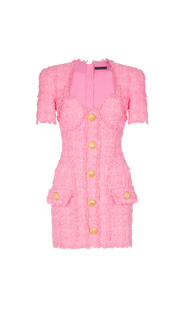 AIIZIE SELENA PINK TWEED MINI DRESS WITH 7-BUTTONS - product image