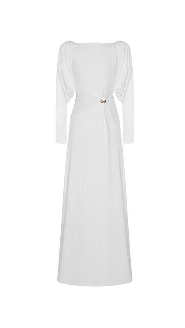 AIIZIE WHITE STRAIGHT BOAT NECK KNITTED FABRIC MAXI DRESS - product image