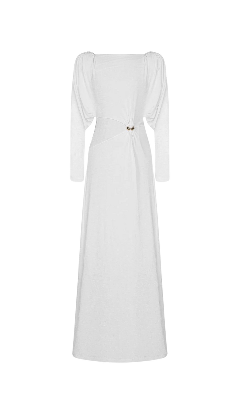 WHITE STRAIGHT BOAT NECK KNITTED FABRIC MAXI DRESS