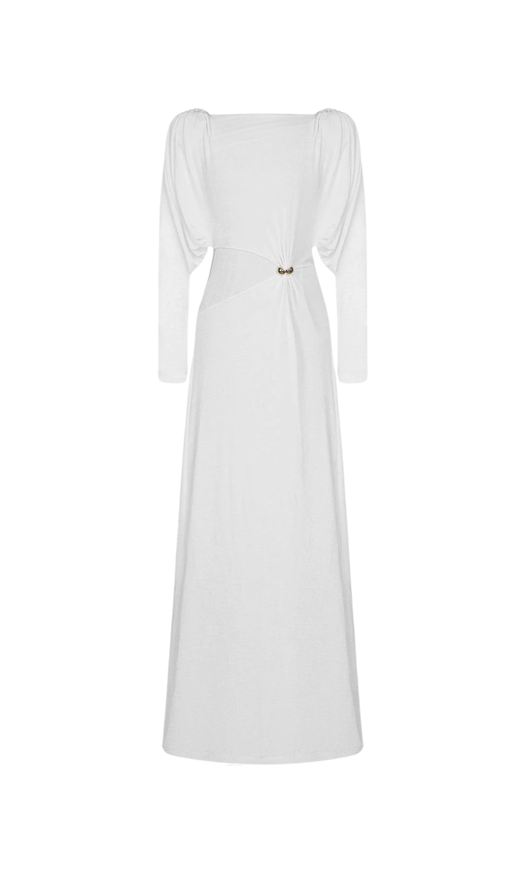 WHITE STRAIGHT BOAT NECK KNITTED FABRIC MAXI DRESS
