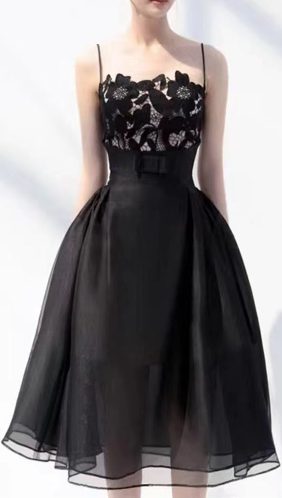 BLACK LACE CAMISOLE MIDI DRESS