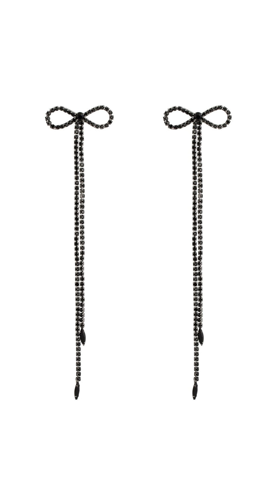 RHINESTONE BOW LONG CHAIN EARRINGS