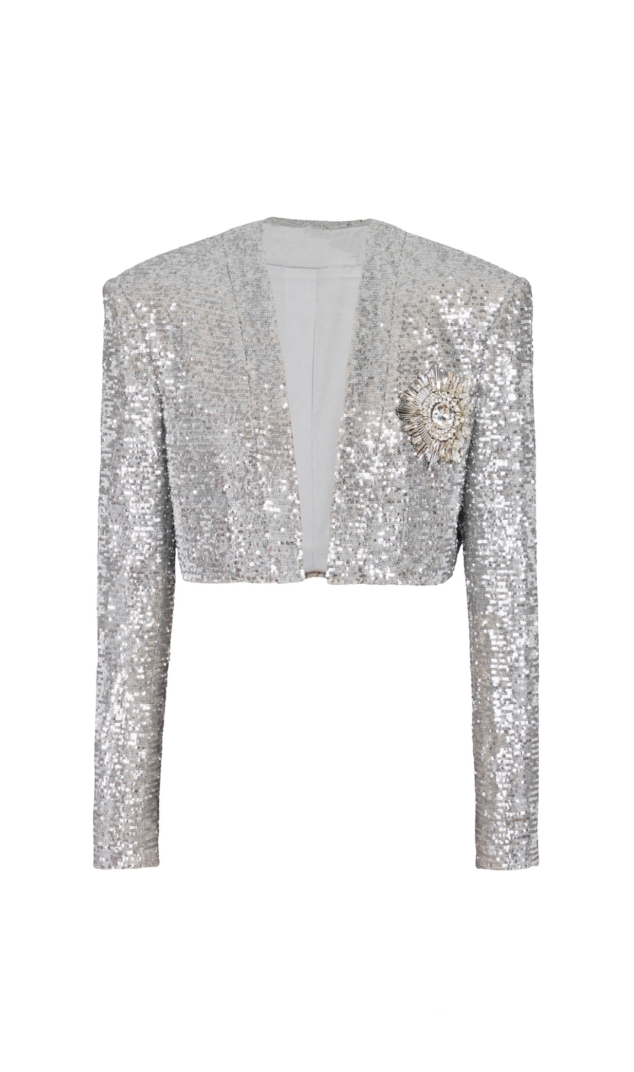 Sequin Cropped Blazer in silver