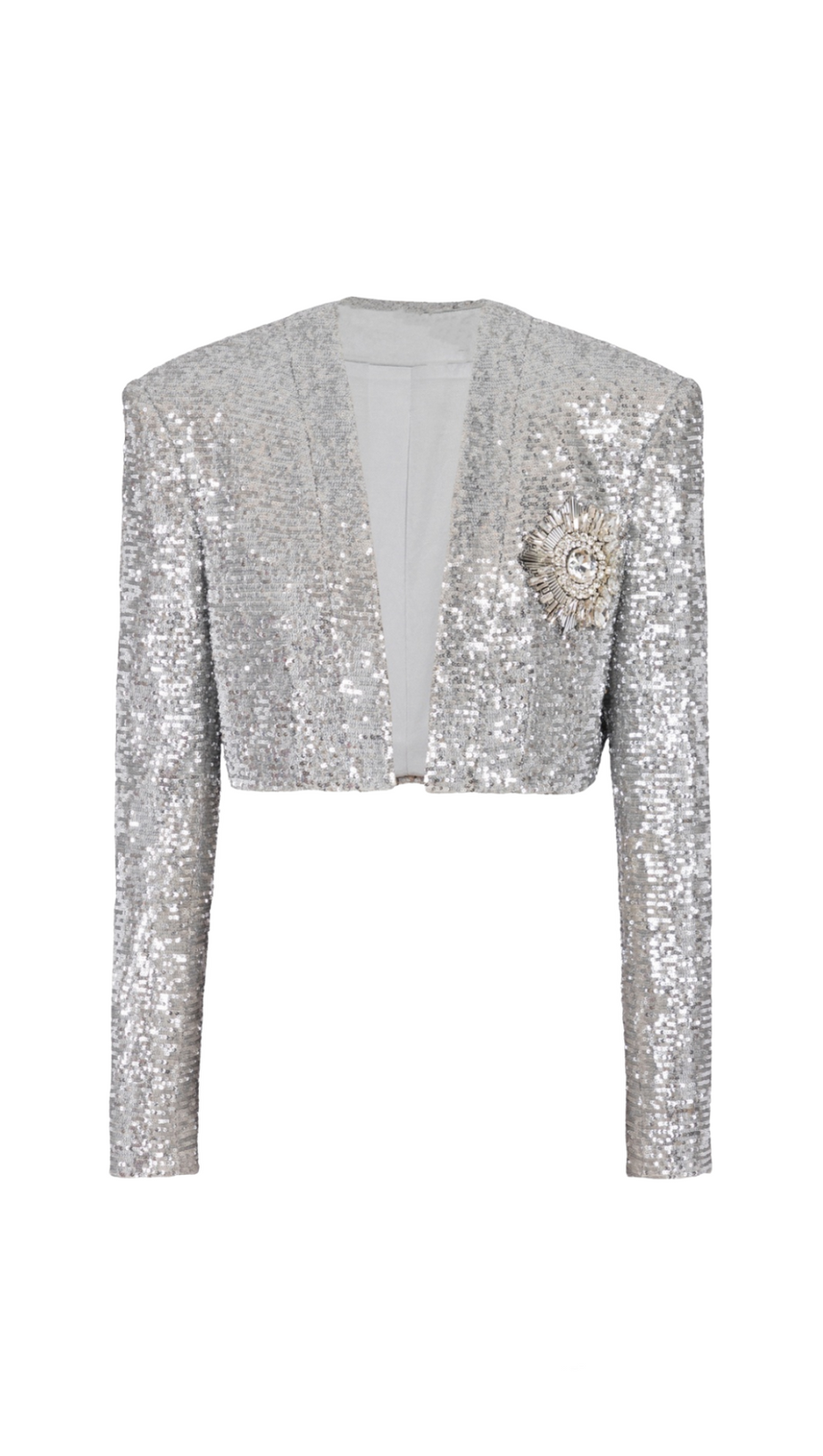 SEQUIN CROPPED BLAZER IN SILVER
