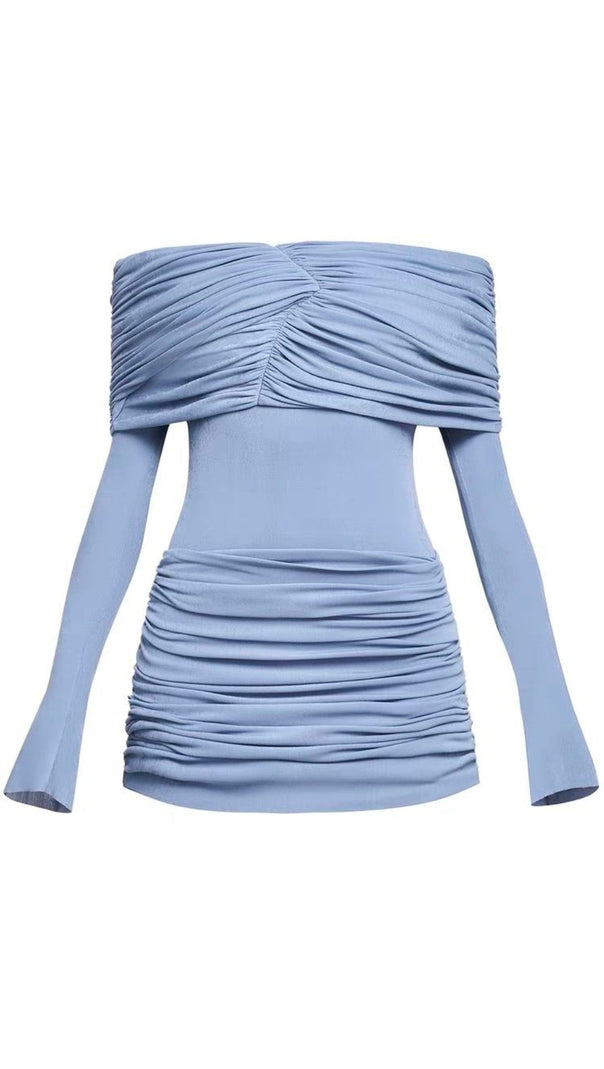 AIIZIE LEKEISHA OFF SHOULDER DRAPED MINI DRESS IN BLUE - product image