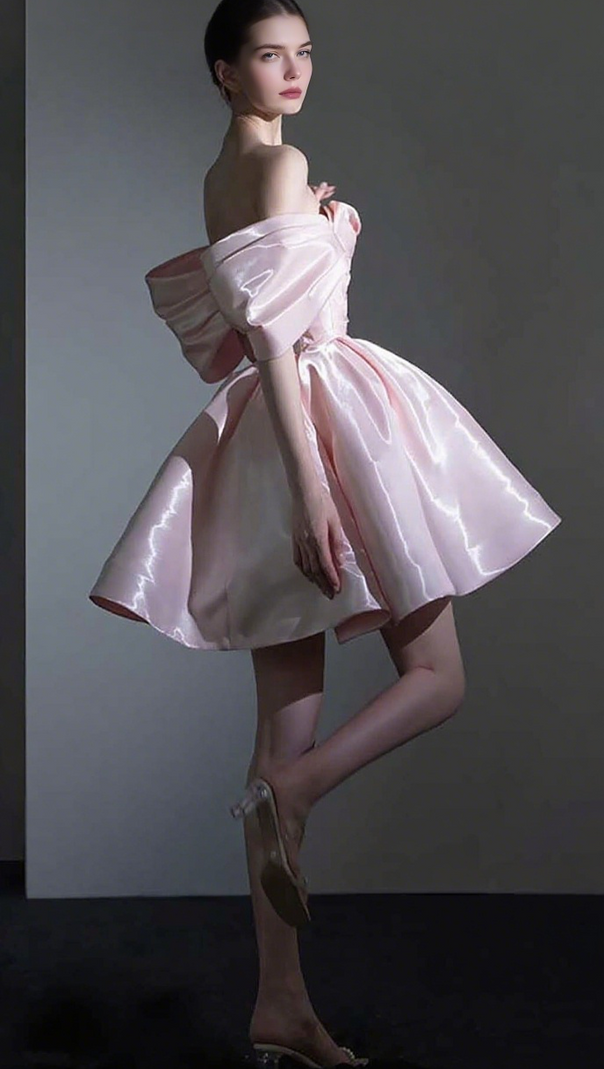 AIIZIE OFF SHOULDER SATIN MINI DRESS IN PINK - product image